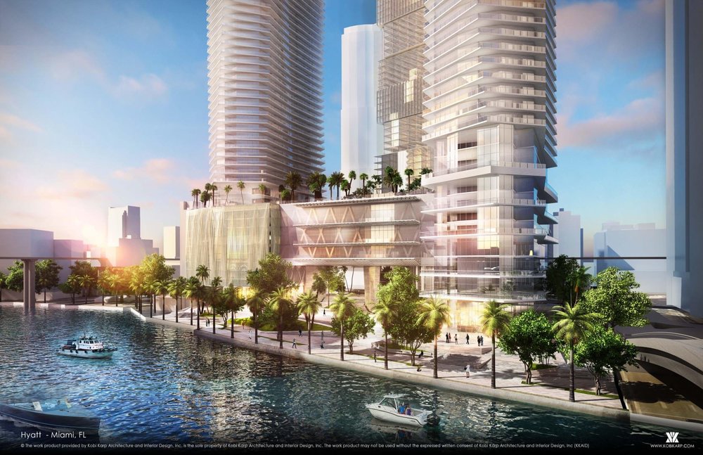 HYATT REVEALS PROPOSAL FOR THREE KOBI KARP TOWERS IN ON THE MIAMI RIVER IN DOWNTOWN